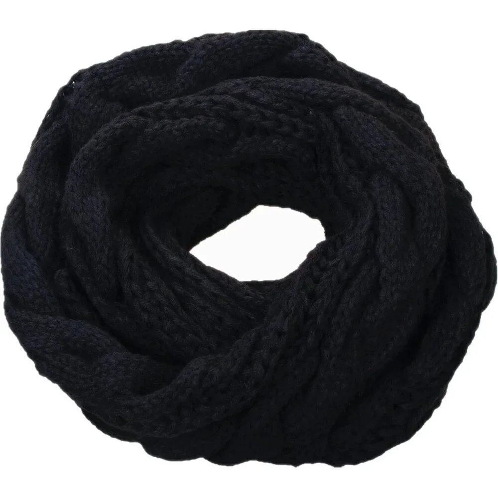 Women's Twist Black Thick Ribbed Knit Winter Infinity Circle Loop Scarf